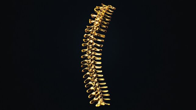 culpability. X-ray silhouette of a human spine with a subtle golden coil ascending within the vertebrae. STEM education sheets, lab safety posters, designed for biotech research communications.