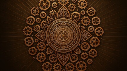 Intricate steampunk gear mandala desktop wallpaper