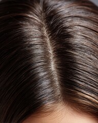 Plakat Clean hair parting and healthy scalp showing strong hair follicles emphasizing natural growth and density, hair loss treatment concept for scalp health restoration and follicle wellness care.