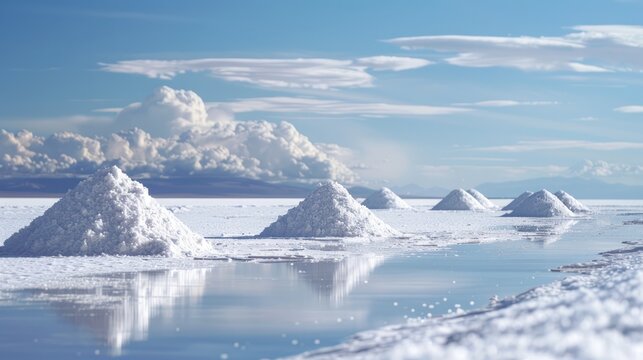 Piles of salt dry industrial production landscape atmosphere