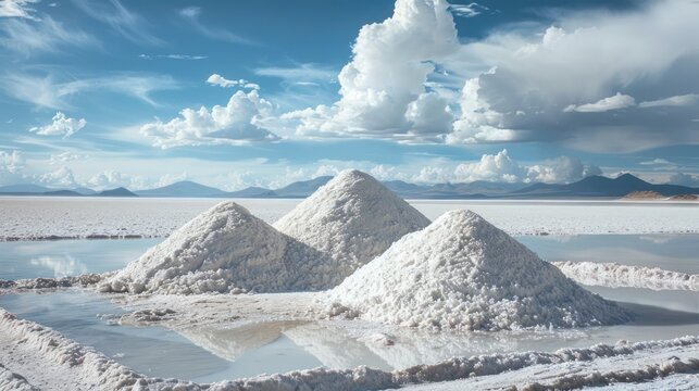 Piles of salt dry industrial production landscape atmosphere