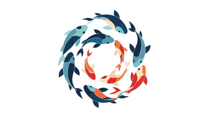 Obraz premium Stylized illustration of koi fish swimming in a circular pattern on white backdrop