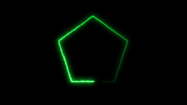 Abstract green glowing neon pentagon motion