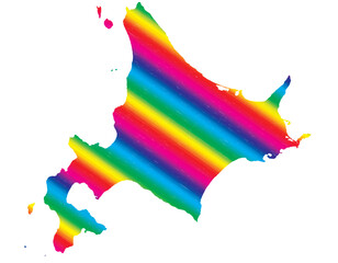 北海道　虹色　カラフル　イラスト © 酢漬け きゅうりの