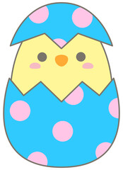 Cute Baby Chick Popping out of Polka Dot Easter Egg for Spring Celebration Holiday Theme
