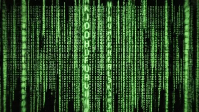 Matrix Code Rain Falls on Dark Screen