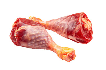 Two raw chicken drumsticks isolated on transparent background