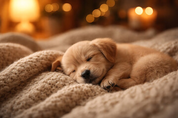 puppy sleeping in the snow