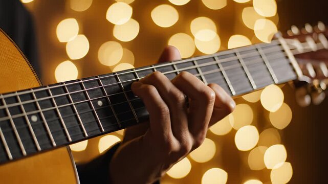 Hands playing guitar strings