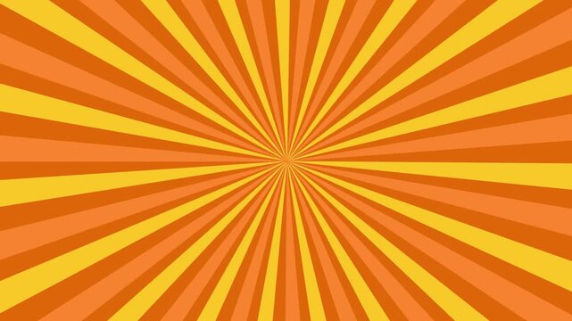Vibrant Retro Sunburst Motion Background with Rotating Yellow and Orange Radial Rays in 70s Art Style