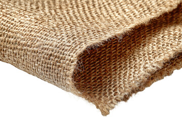 Rough woven material, corner folded showing texture and raw edge against black
