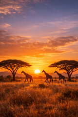 giraffe at sunset