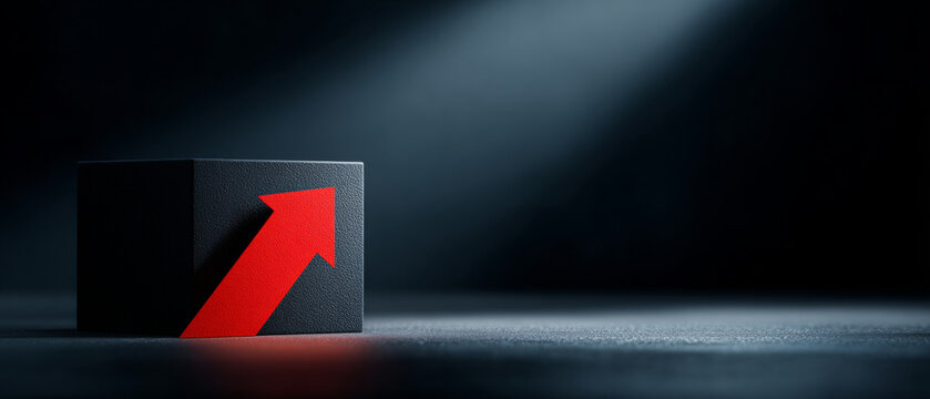 Black cube with red upward arrow