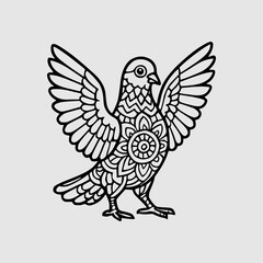 Pigeon Silhouette with Intricate Mandala Pattern Inside Body Design