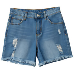 Blue distressed denim shorts isolated on transparent background