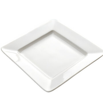 Empty white square plate isolated on transparent background