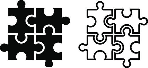 Jigsaw puzzle piece icon set, teamwork connection and problem solving symbol, outline and solid vector illustration © Murad