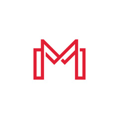 Dynamic abstract red letter M logo design on white background, modern geometric typography icon, professional minimal monogram identity