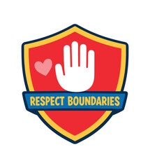 Obraz premium playful kids stop sign shaped like friendly shield with tiny heart and raised hand inside respect boundaries symbol no characters . colored flat icon vector illustration