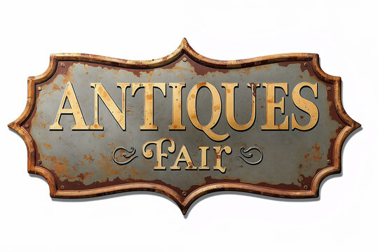 Antiques fair vintage metal sign isolated on white