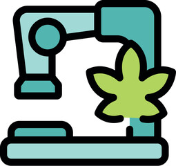 Obraz premium Robotic arm nurturing cannabis plant, showcasing advancements in automated cultivation and controlled environment agriculture for optimal yield