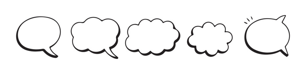 Hand drawn speech and thought bubbles shapes comic sketch design elements collection © MdJahid