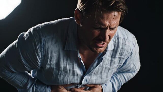 Man clutching stomach in pain
