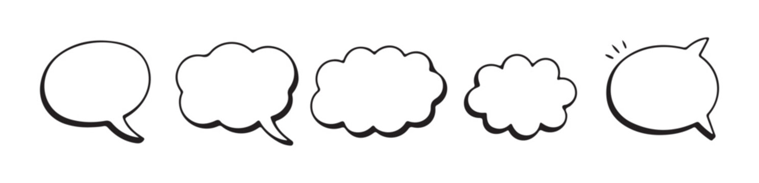 Hand drawn speech and thought bubbles shapes comic sketch design elements collection