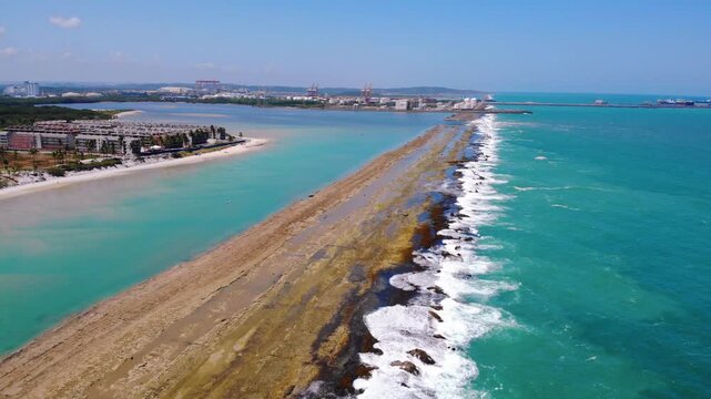 Drone Aerial of Muro Alto Beach Natural Pool Near Porto de Galinhas, Pernambuco Brazil &ndash; People Enjoying Summer