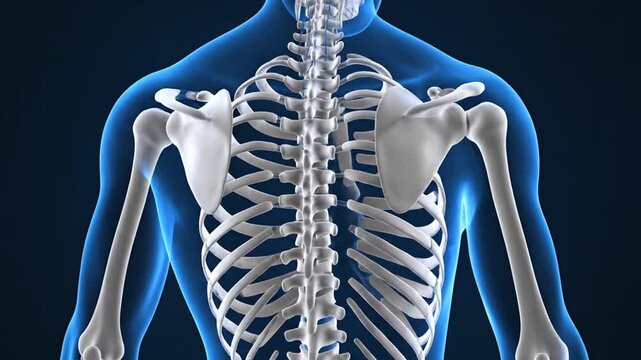 Human skeleton with back view.