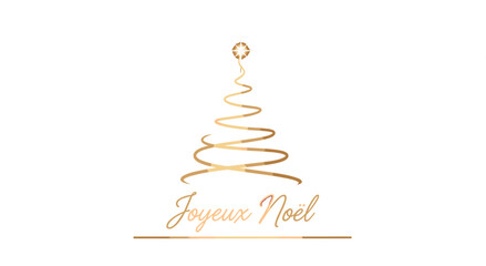 Elegant Merry Christmas greeting illustration, golden minimalist Christmas tree with star and French Joyeux Noël text, festive holiday vector design isolated on white background © LITON WORLD