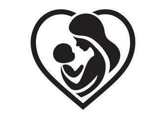 Obraz premium mother's day logo silhouette vector, motherhood love silhouette vector illustration, women and child logo silhouette, mother holding baby logo, happy mother's day logo vector silhouette 