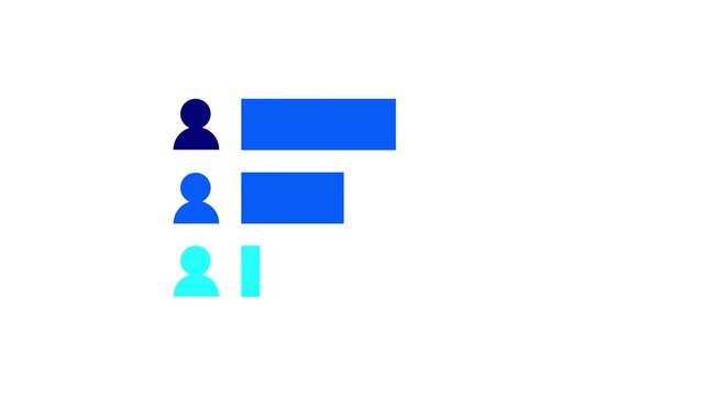 Three human silhouettes are aligned vertically next to varying blue horizontal bars to show a leaderboard or data comparison among different users