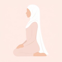 Obraz premium Minimalist Illustration of a Muslim Woman Kneeling in Prayer