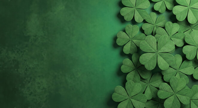 Vibrant green shamrocks on textured background for St. Patrick's Day