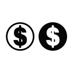 Obraz premium Modern dollar sign icons in black and white for finance and business