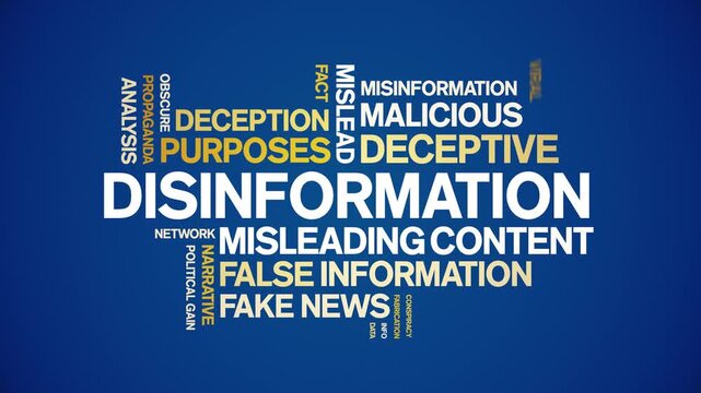 Disinformation animated word cloud-text design animation tag kinetic typography seamless loop.