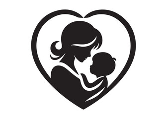 Fototapeta premium mother's day logo silhouette vector, motherhood love silhouette vector illustration, women and child logo silhouette, mother holding baby logo, happy mother's day logo vector silhouette 