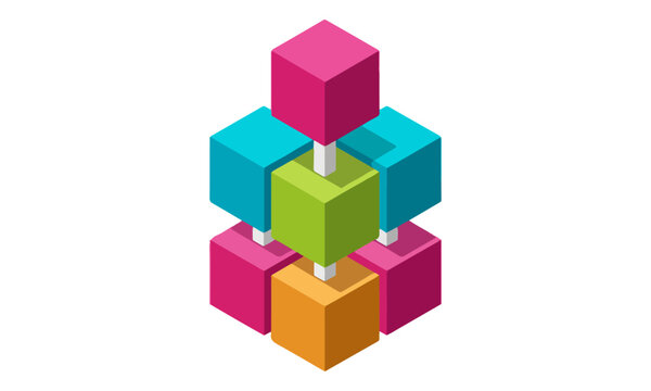 Colorful Isometric 3D Cube Structure Icon Design