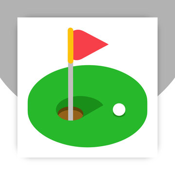 Mini Golf Green with Flagstick and Ball &ndash; Simple Flat Design Icon,