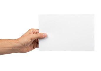 Fototapeta premium Hand holding a blank piece of paper isolated on transparent background