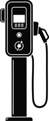 Single black charging station, minimal flat vector illustration of electric vehicle charging