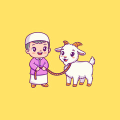 Boy Holding Goat for Eid Al Adha