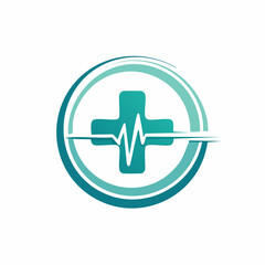 Medical cross with heartbeat wave inside a circle logo