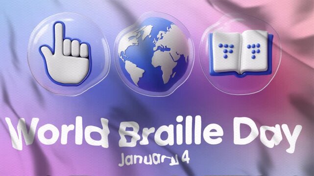 Animated video with a WORLD BRAILLE DAY theme, with a wavy flag style, suitable for campaigns. Motion graphics, 4K footage.