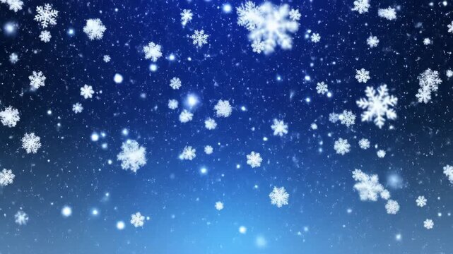 Beautiful abstract winter wonderland background with falling delicate snowflakes and subtle bokeh lights
