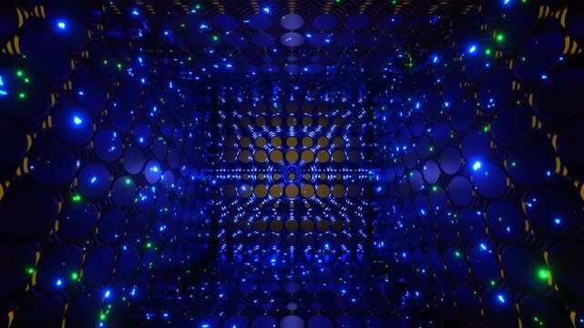 3D kaleidoscope effect with mirrored geometric patterns creating mesmerizing symmetry. Seamless loop for music festivals, DJ sets, nightclub visuals, meditation apps, and live performances. 4K quality
