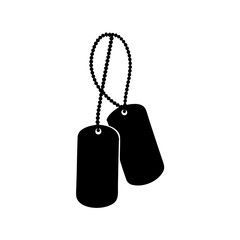 Silhouette graphic illustration of military dog tags on a bead chain