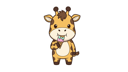 Obraz premium Cartoon Giraffe Eating Lollipop Standing.