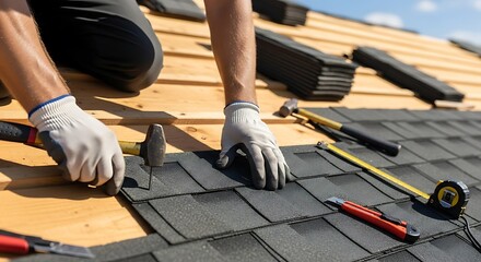 Roof installation specialist meticulously installing asphalt shingles
